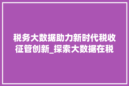 税务大数据助力新时代税收征管创新_探索大数据在税收领域的应用与发展