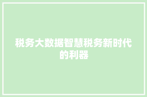 税务大数据智慧税务新时代的利器