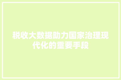 税收大数据助力国家治理现代化的重要手段