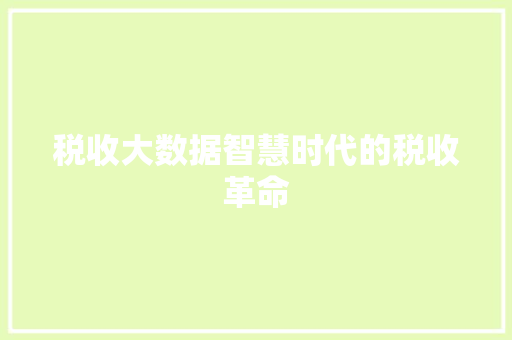 税收大数据智慧时代的税收革命