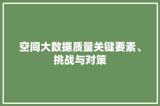 空间大数据质量关键要素、挑战与对策