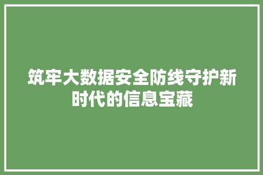 筑牢大数据安全防线守护新时代的信息宝藏 筑牢大数据安全防线守护新时代的信息宝藏