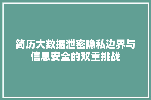 简历大数据泄密隐私边界与信息安全的双重挑战 简历大数据泄密隐私边界与信息安全的双重挑战