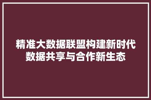 精准大数据联盟构建新时代数据共享与合作新生态