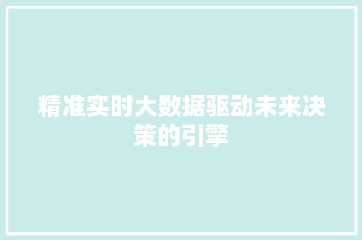 精准实时大数据驱动未来决策的引擎 精准实时大数据驱动未来决策的引擎