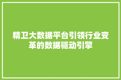 精卫大数据平台引领行业变革的数据驱动引擎