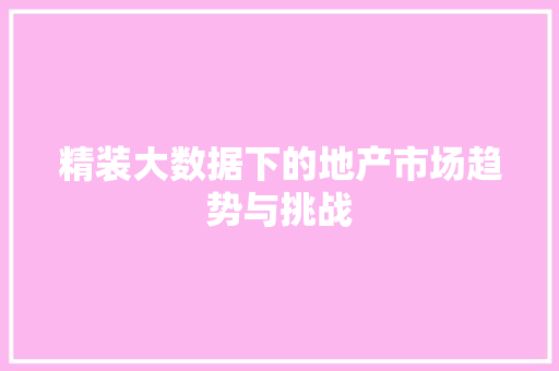 精装大数据下的地产市场趋势与挑战