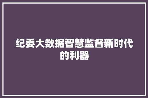 纪委大数据智慧监督新时代的利器