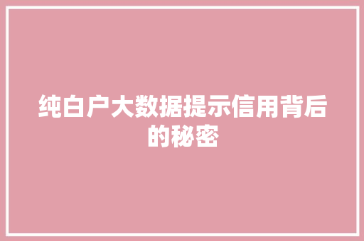 纯白户大数据提示信用背后的秘密