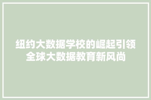 纽约大数据学校的崛起引领全球大数据教育新风尚