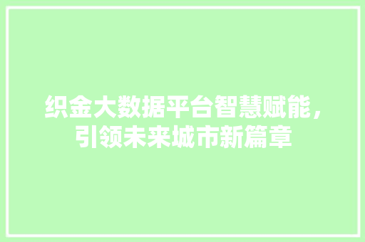 织金大数据平台智慧赋能，引领未来城市新篇章