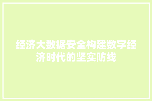 经济大数据安全构建数字经济时代的坚实防线