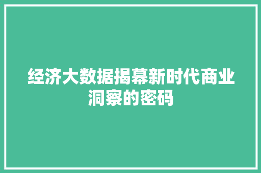 经济大数据揭幕新时代商业洞察的密码