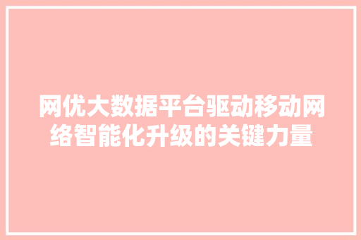 网优大数据平台驱动移动网络智能化升级的关键力量