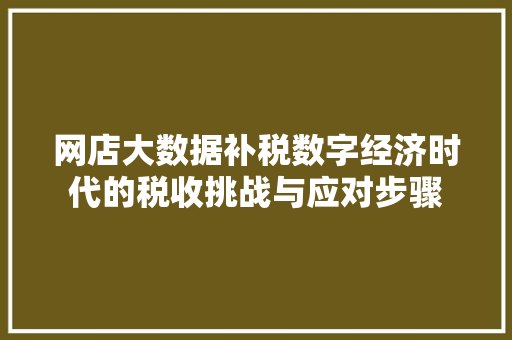 网店大数据补税数字经济时代的税收挑战与应对步骤
