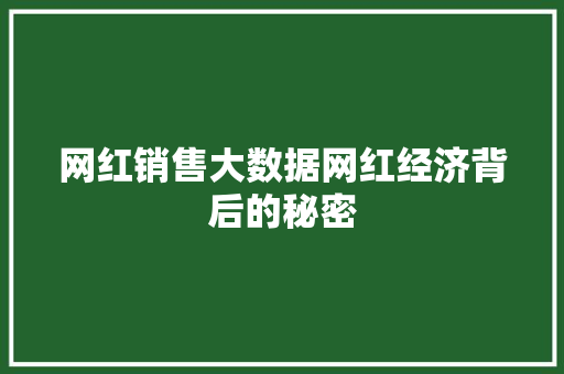 网红销售大数据网红经济背后的秘密
