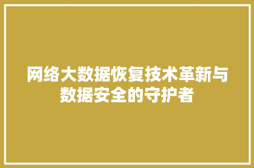 网络大数据恢复技术革新与数据安全的守护者