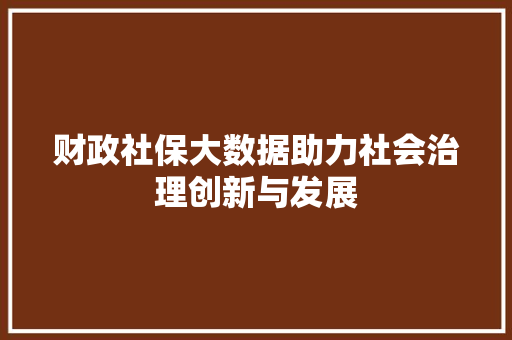 财政社保大数据助力社会治理创新与发展