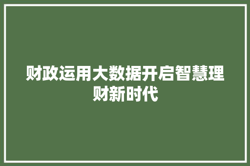 财政运用大数据开启智慧理财新时代