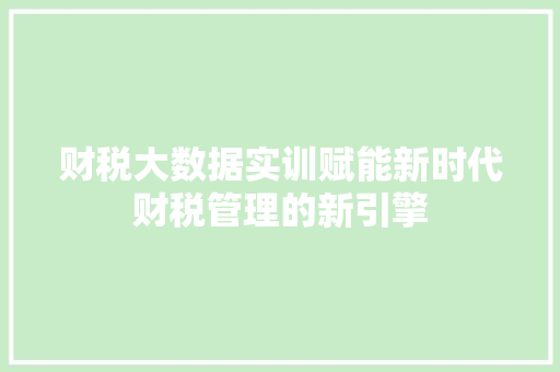 财税大数据实训赋能新时代财税管理的新引擎