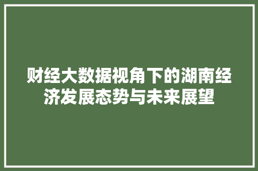 财经大数据视角下的湖南经济发展态势与未来展望 财经大数据视角下的湖南经济发展态势与未来展望