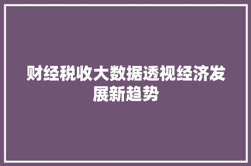 财经税收大数据透视经济发展新趋势 财经税收大数据透视经济发展新趋势