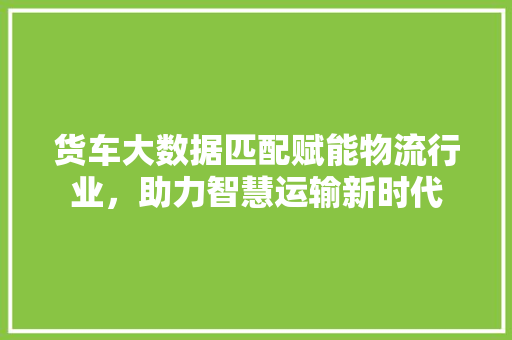 货车大数据匹配赋能物流行业，助力智慧运输新时代