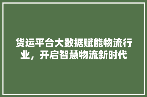 货运平台大数据赋能物流行业,开启智慧物流新时代 货运平台大数据赋能物流行业,开启智慧物流新时代