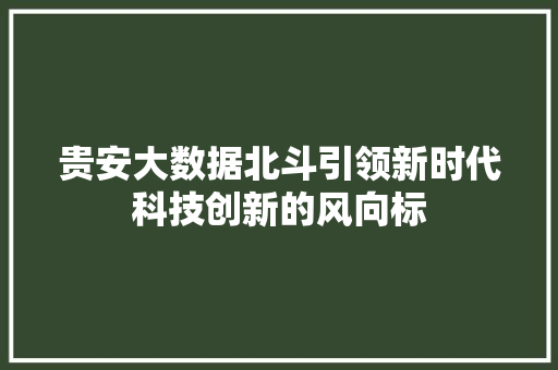 贵安大数据北斗引领新时代科技创新的风向标
