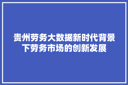 贵州劳务大数据新时代背景下劳务市场的创新发展
