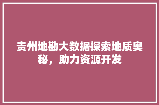 贵州地勘大数据探索地质奥秘，助力资源开发
