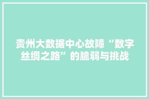 贵州大数据中心故障“数字丝绸之路”的脆弱与挑战