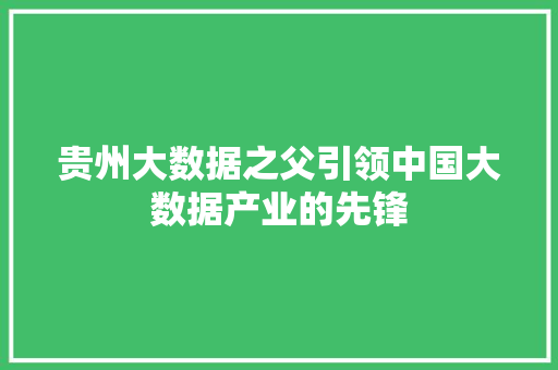 贵州大数据之父引领中国大数据产业的先锋