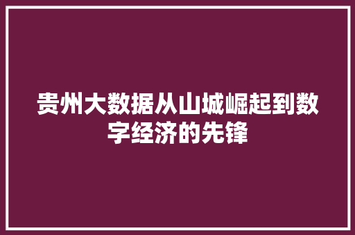 贵州大数据从山城崛起到数字经济的先锋