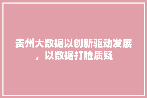 贵州大数据以创新驱动发展，以数据打脸质疑