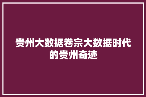贵州大数据卷宗大数据时代的贵州奇迹