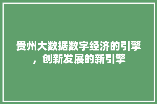 贵州大数据数字经济的引擎，创新发展的新引擎