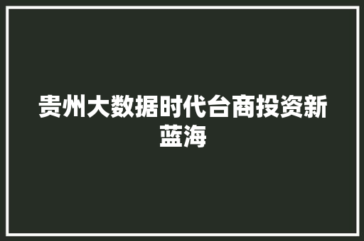贵州大数据时代台商投资新蓝海
