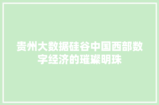 贵州大数据硅谷中国西部数字经济的璀璨明珠