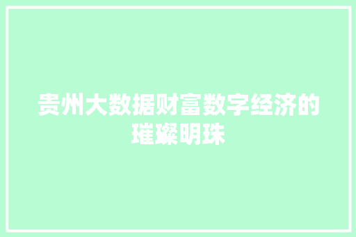 贵州大数据财富数字经济的璀璨明珠