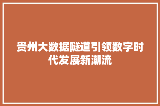 贵州大数据隧道引领数字时代发展新潮流