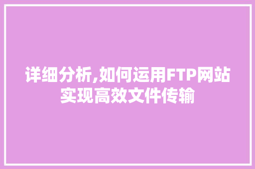详细分析,如何运用FTP网站实现高效文件传输 详细分析,如何运用FTP网站实现高效文件传输 电脑配置