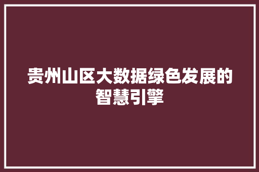贵州山区大数据绿色发展的智慧引擎
