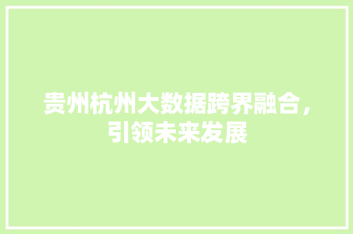 贵州杭州大数据跨界融合,引领未来发展 贵州杭州大数据跨界融合,引领未来发展