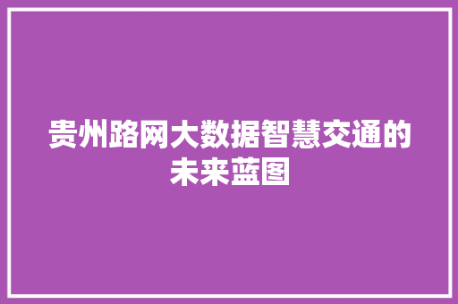 贵州路网大数据智慧交通的未来蓝图