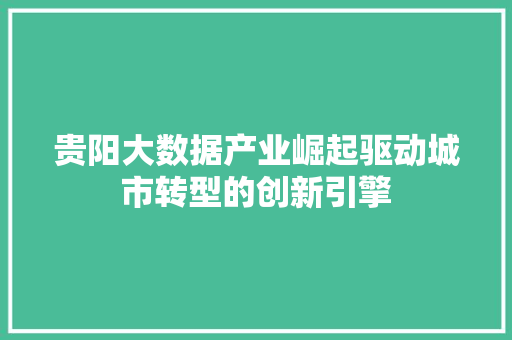 贵阳大数据产业崛起驱动城市转型的创新引擎