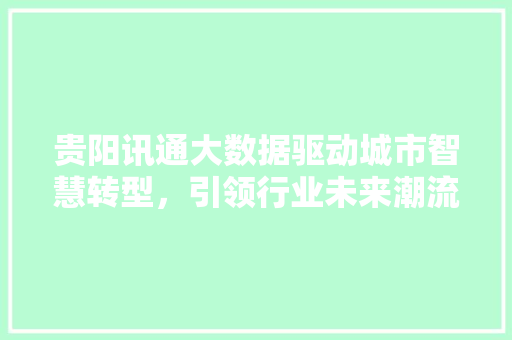贵阳讯通大数据驱动城市智慧转型，引领行业未来潮流