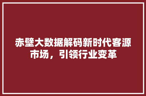 赤壁大数据解码新时代客源市场，引领行业变革