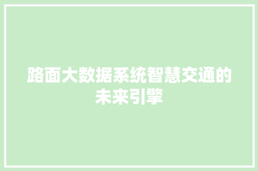 路面大数据系统智慧交通的未来引擎