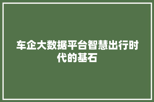 车企大数据平台智慧出行时代的基石
